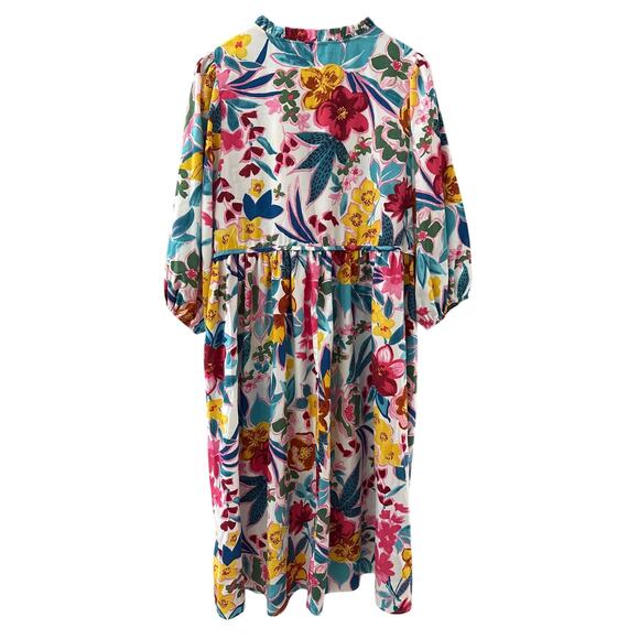 Umgee Long Sleeve Boho Floral Peasant Midi‎ Dress Pockets Multicolor Size Large - Picture 3 of 10